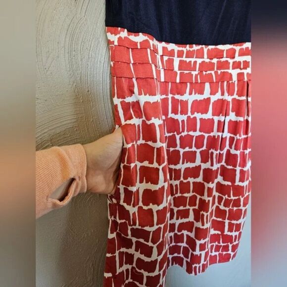 Boden CUTE Sleeveless Navy Red fit & flare pleated Sun Dress 4R - Picture 2 of 5